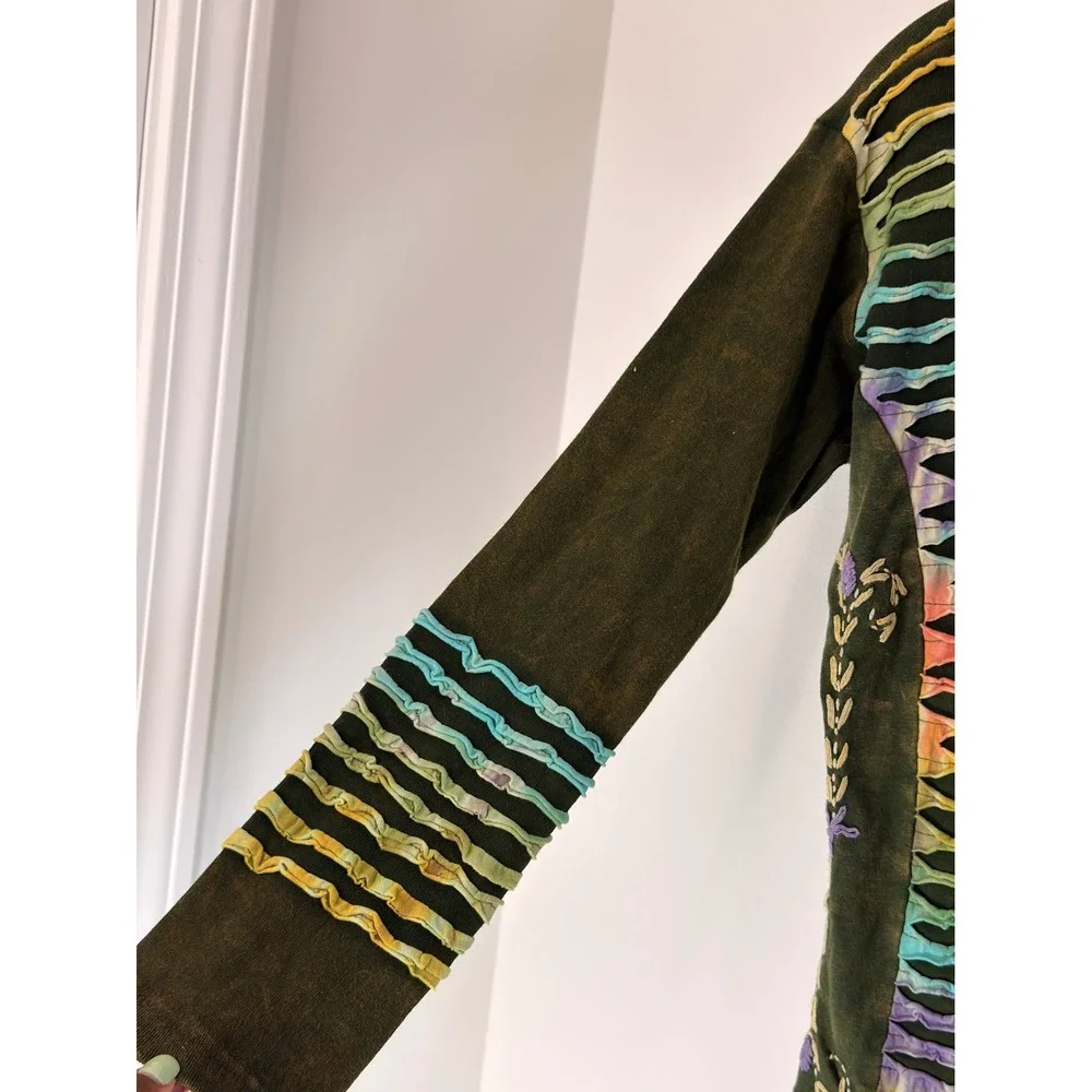 Rising International Hoodie Women's Green Tie-Dye Boho Artsy Festival Large
